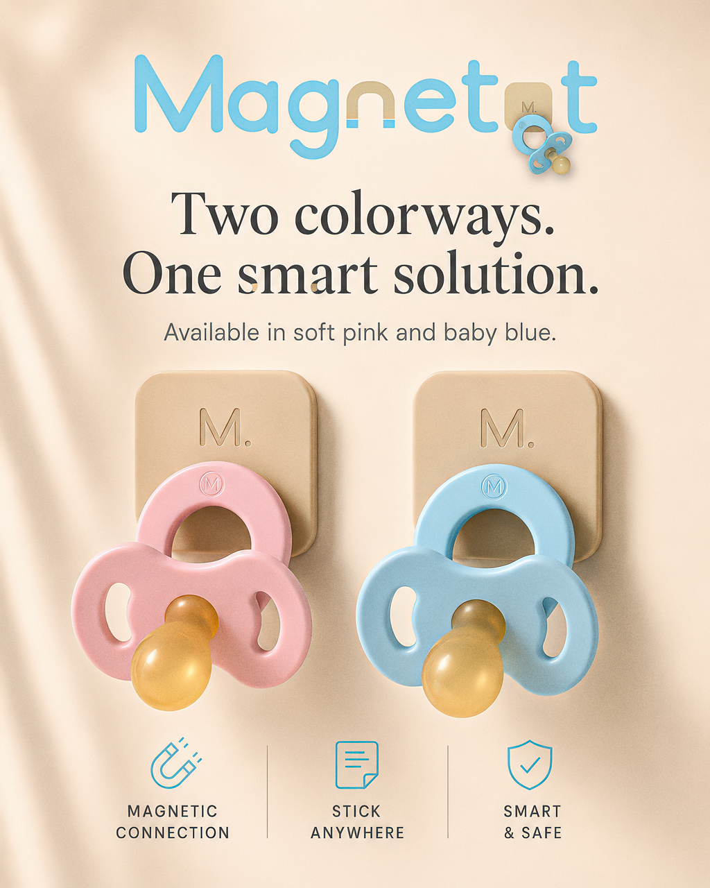 Magnetot Pacifier Set - 2 Pacifiers + 3 Magnetic Tiles